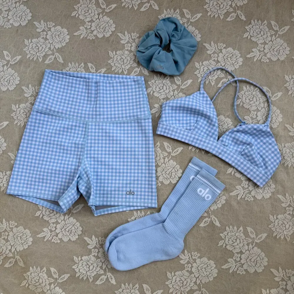Rare Alo Yoga Blue Gingham Matching Set Size Small